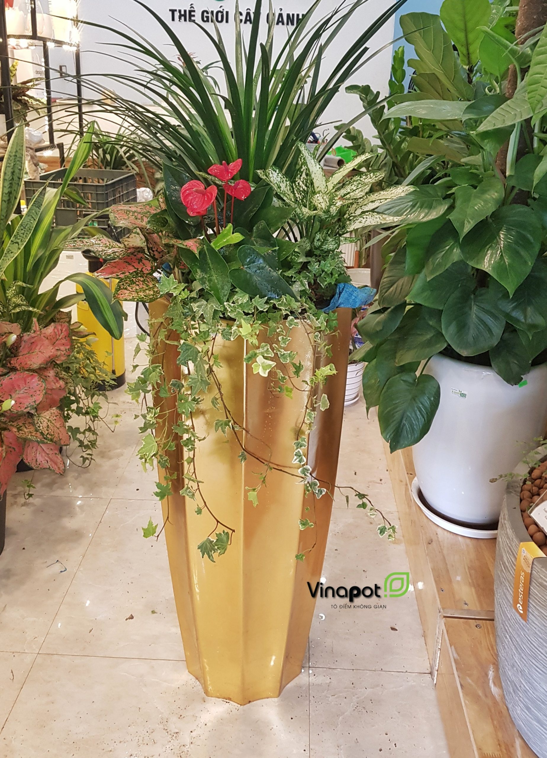 Chậu Composite cao cấp Garnet Gold Tự Tưới ROS